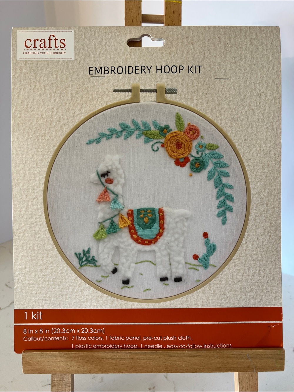 Llama Embroidery Hoop Kit 8” x 8” DIY Floral Alpaca Craft Kit NIP - Picture 2 of 6